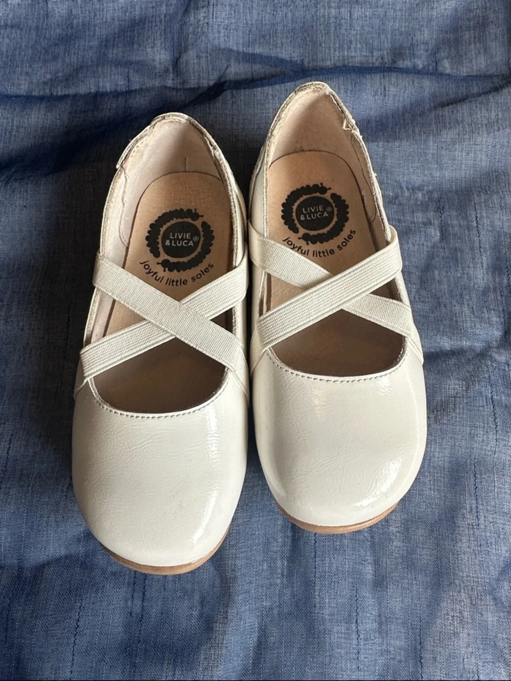 Livie & Luca Girls' Cream Patent Mary Jane Cross-Strap Shoes - Picture 1 of 3